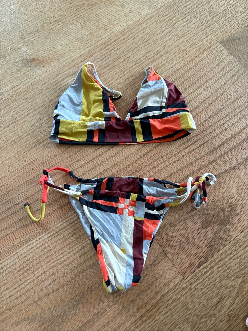 San Lorenzo Geometric Print Bikini in Maroon, Yellow, Orange, Black, White